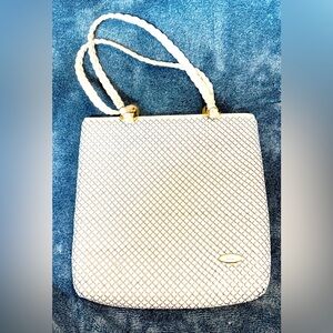 Vintage Lazo White Metal Handbag with Braided Handles